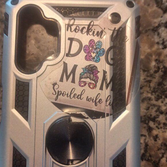 Galaxy A32 5G Designer Silver ShockProof Dog Mom Military Phone Case Like New - Picture 3 of 5